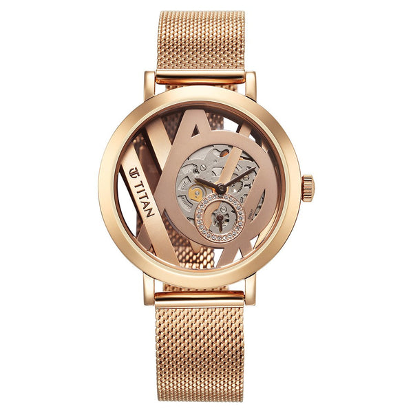 Titan Purple Abstract Quartz Analog Rose Gold Stainless Steel Strap for Women