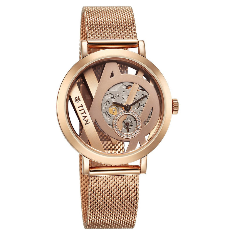 Titan Purple Abstract Quartz Analog Rose Gold Stainless Steel Strap for Women