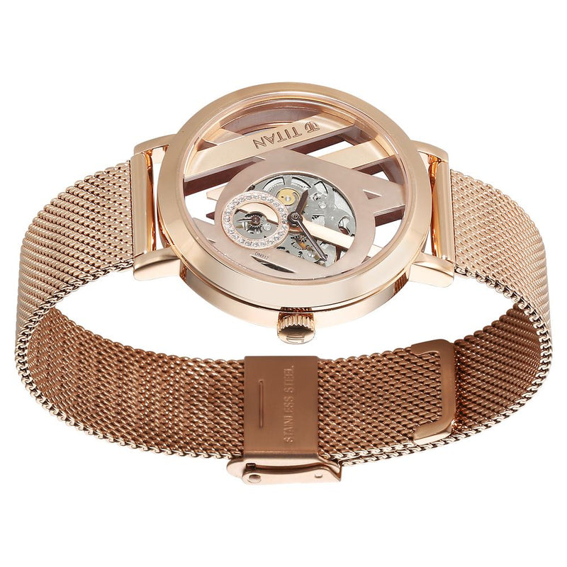 Titan Purple Abstract Quartz Analog Rose Gold Stainless Steel Strap for Women