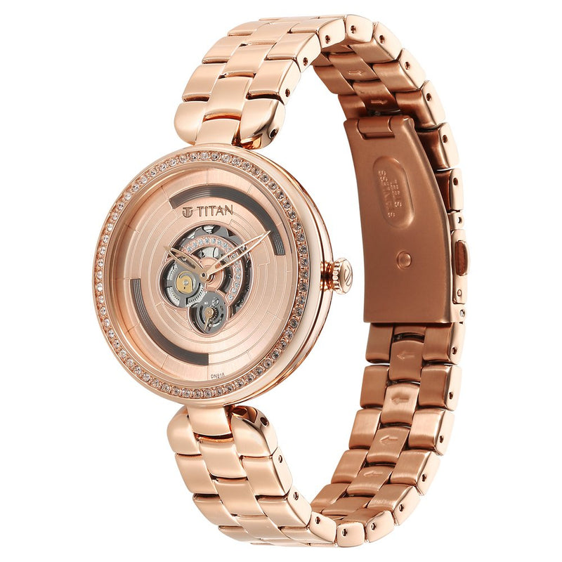 Titan Purple Abstract Quartz Analog Rose Gold Stainless Steel Strap for Women