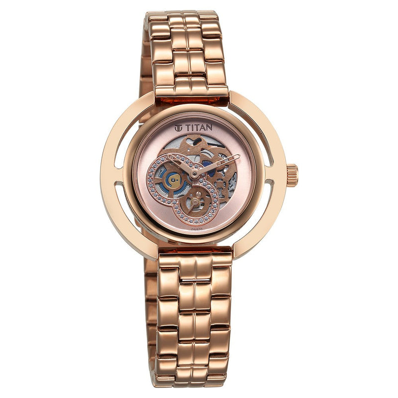 Titan Purple Abstract Quartz Analog Rose Gold Stainless Steel Strap for Women