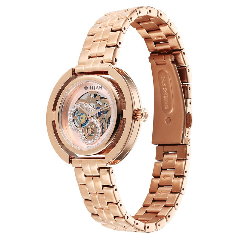 Titan Purple Abstract Quartz Analog Rose Gold Stainless Steel Strap for Women