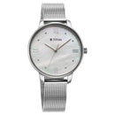Titan Purple Style Up Quartz Analog Mother Of Pearl Dial Stainless Steel Strap Watch for Women