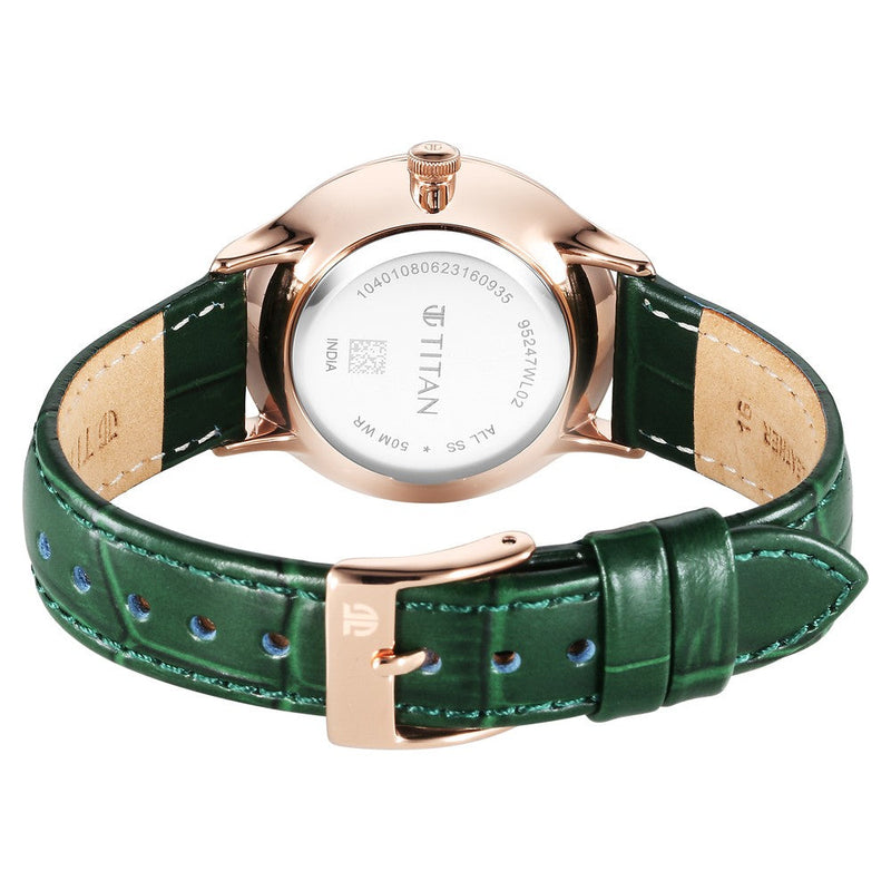 Titan Bright Leathers Green Dial Analog Leather Strap Watch for Women