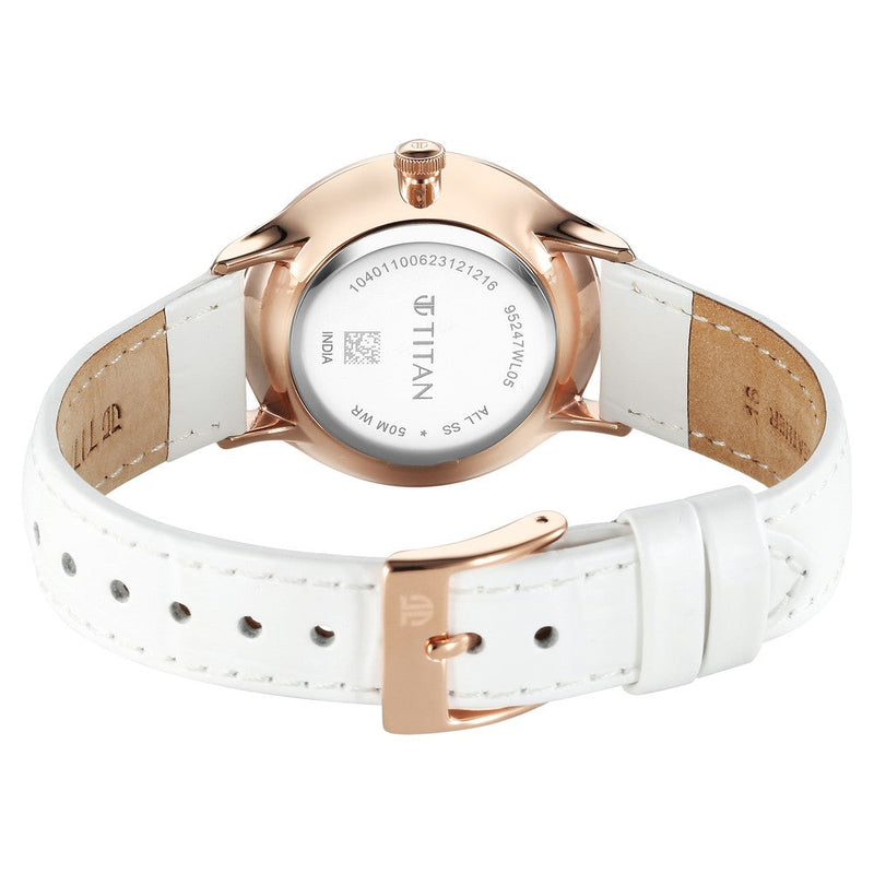 Titan Bright Leathers Silver Dial Analog Leather Strap watch for Women