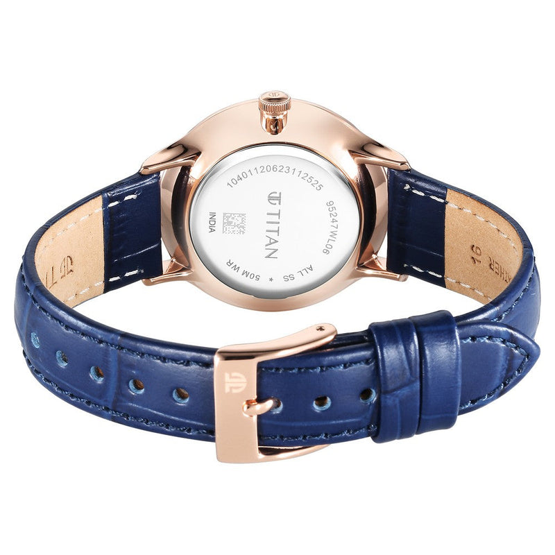 Titan Bright Leathers Quartz Analog with Date Silver Dial Leather Strap for Women