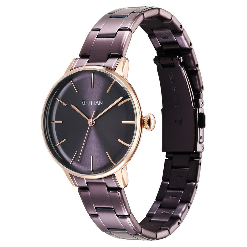 Titan TGIF Quartz Analog Brown Dial Purple Stainless Steel Strap Watch for Women