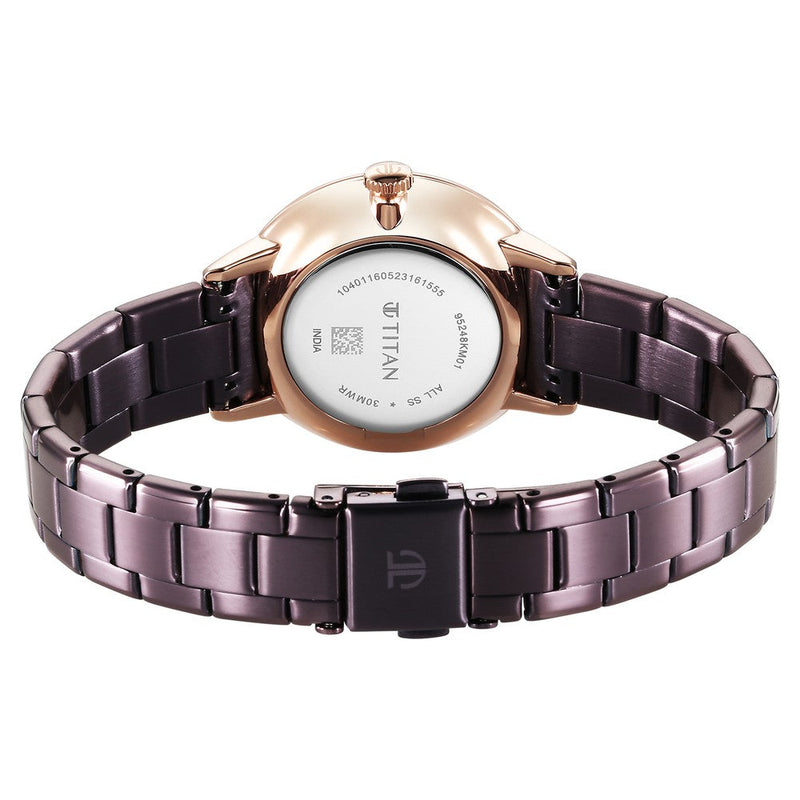 Titan TGIF Quartz Analog Brown Dial Purple Stainless Steel Strap Watch for Women