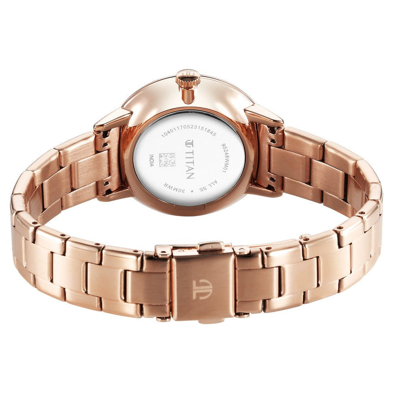 Titan TGIF Quartz Analog Brown Dial Rose Gold Stainless Steel Strap Watch for Women