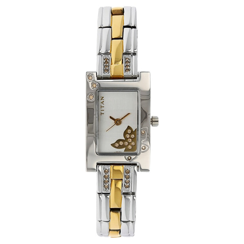 Titan Quartz Analog Silver Dial Metal Strap Watch for Women