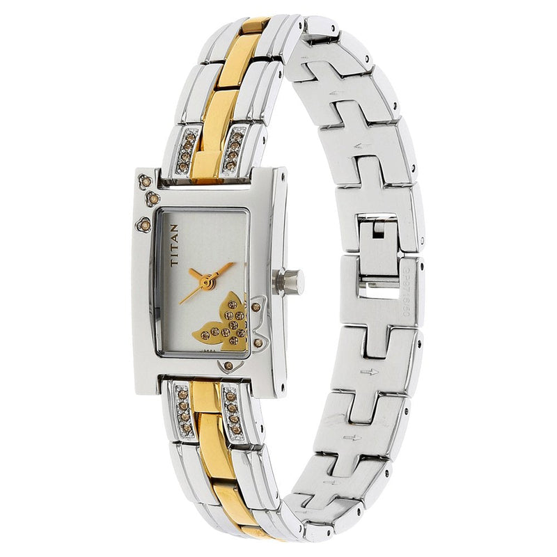 Titan Quartz Analog Silver Dial Metal Strap Watch for Women