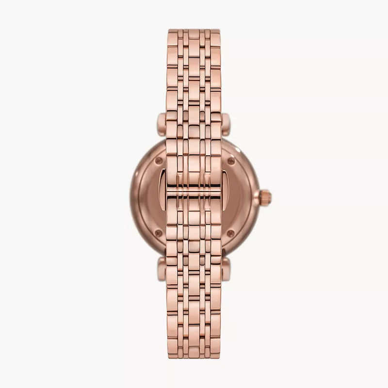 EMPORIO ARMANI TWO-HAND ROSE GOLD-TONE STAINLESS STEEL WATCH