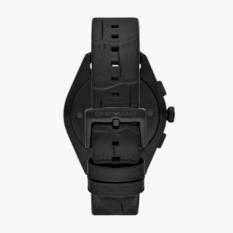 EMPORIO ARMANI CHRONOGRAPH BLACK LEATHER WATCH