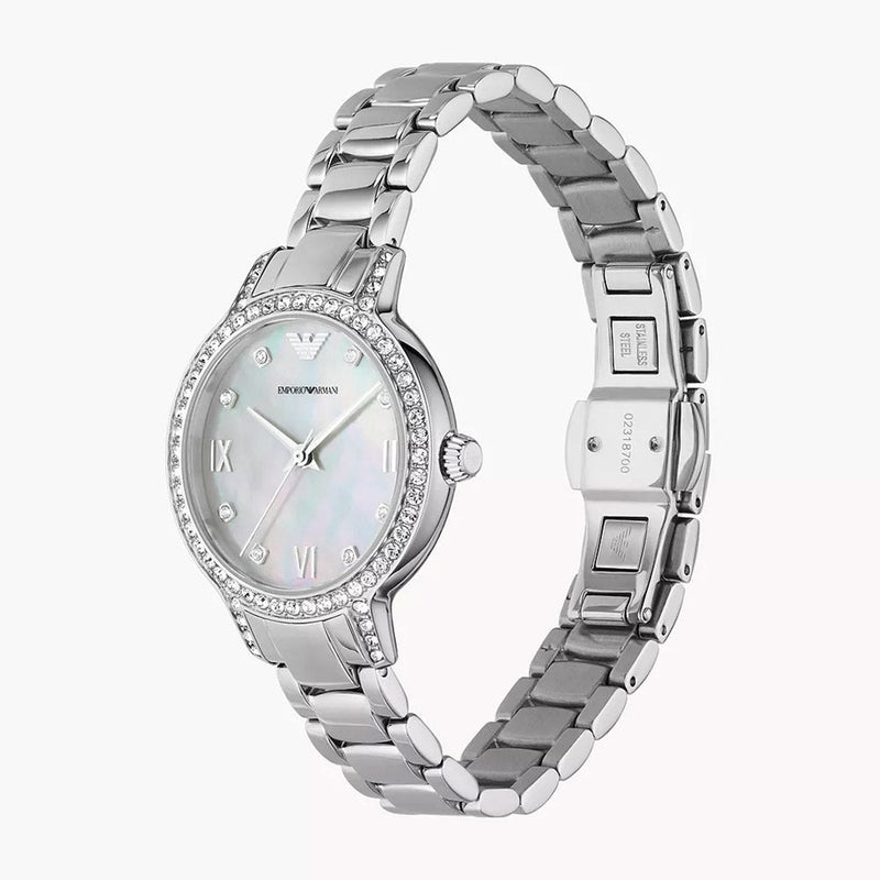 EMPORIO ARMANI THREE-HAND STAINLESS STEEL WATCH