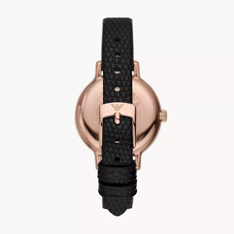 EMPORIO ARMANI THREE-HAND BLACK LEATHER WATCH