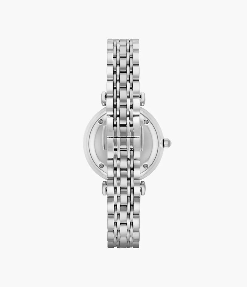 Emporio Armani Women's White Dial Gianni T-Bar Fashion Quartz Stainless Steel Silver Watch