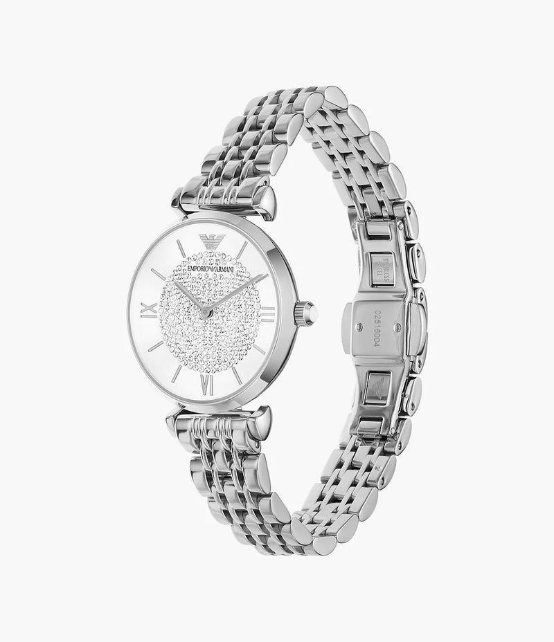 Emporio Armani Women's White Dial Gianni T-Bar Fashion Quartz Stainless Steel Silver Watch