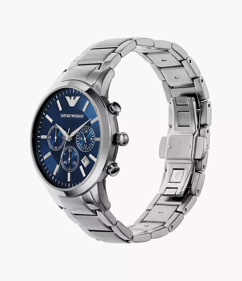 Emporio Armani Men's Chronograph Blue Dial Stainless Steel Renato Fash