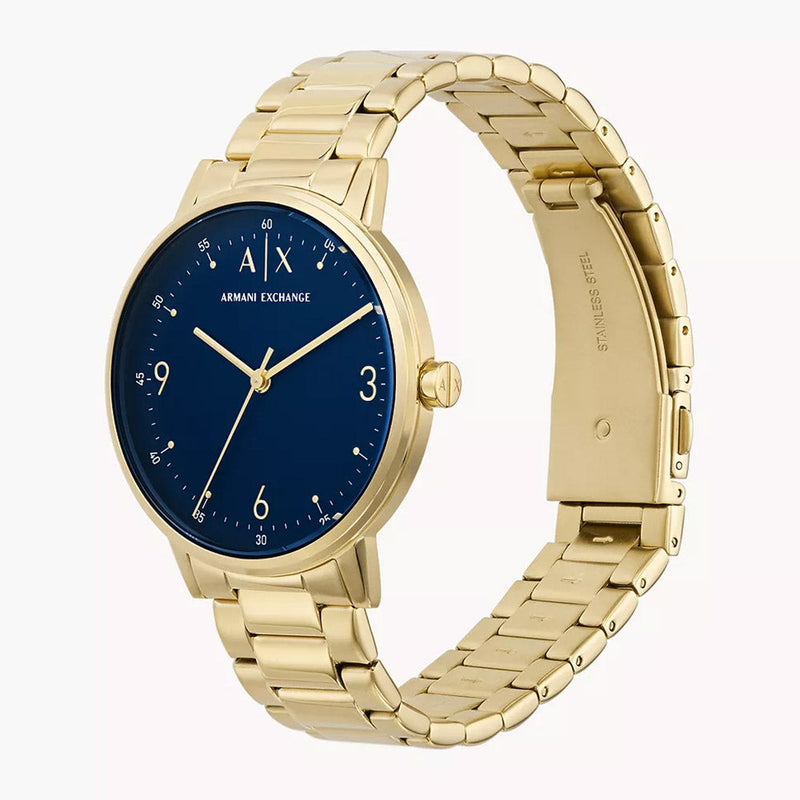 Armani Exchange Men's Three-Hand Gold-Tone Stainless Steel Blue Dial Watch