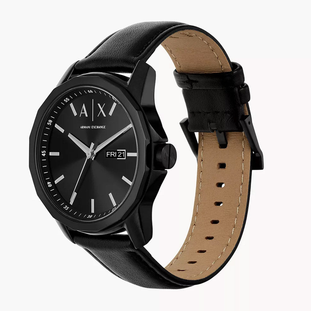 Armani exchange black leather watch hotsell