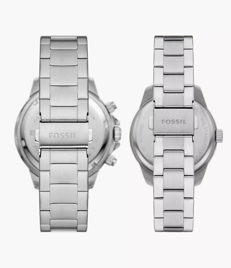 Fossil Bannon Silver Stainless Steel Couple Set Watch - BQ2753SET