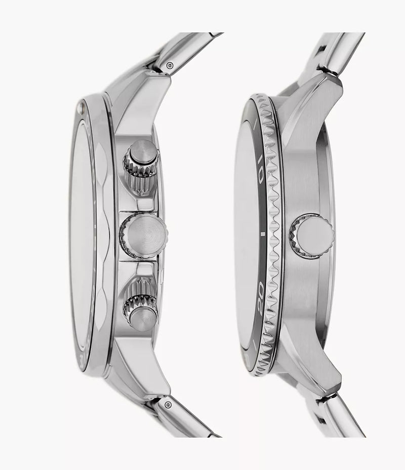 Fossil Bannon Silver Stainless Steel Couple Set Watch - BQ2753SET