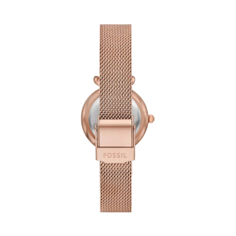 Fossil Carlie Three-Hand Rose Gold-Tone Stainless Steel Mesh Watch And Necklace Box Set