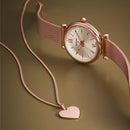 Fossil Carlie Three-Hand Rose Gold-Tone Stainless Steel Mesh Watch And Necklace Box Set