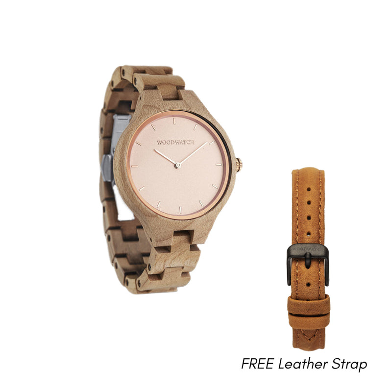 WOODWATCH WOMEN'S AURORA ROSE OCEAN WW-A-ROCE W/ FREE STRAP WW-S-A-14