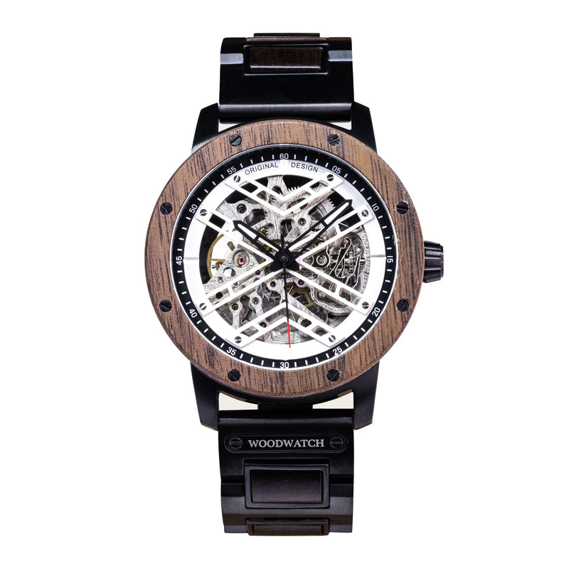 WOODWATCH MEN'S HEROIC STEEL REEL AUTOMATIC WATCH