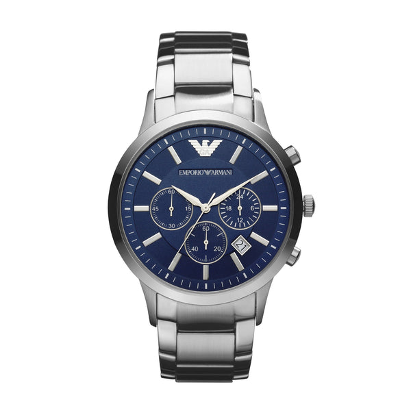 Emporio Armani Men's Chronograph Blue Dial Stainless Steel Renato Fashion Quartz Watch