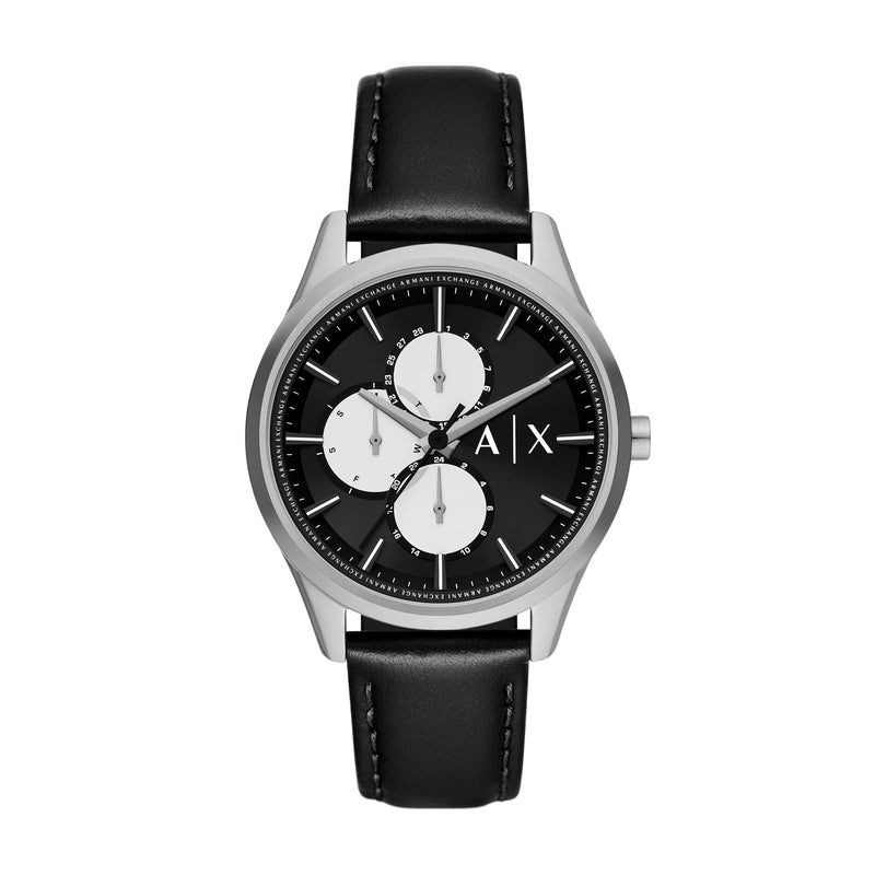 Armani Exchange Men's Multifunction Black Leather Watch