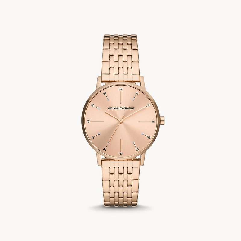 Armani Exchange Women's Three Hand Rose Gold Tone Stainless Steel Watch