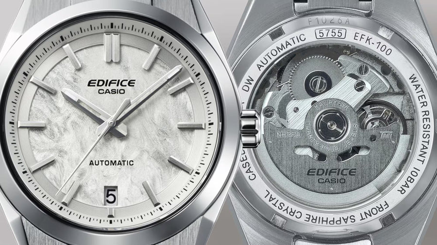 Watch showing mechanical movement with see-through case back