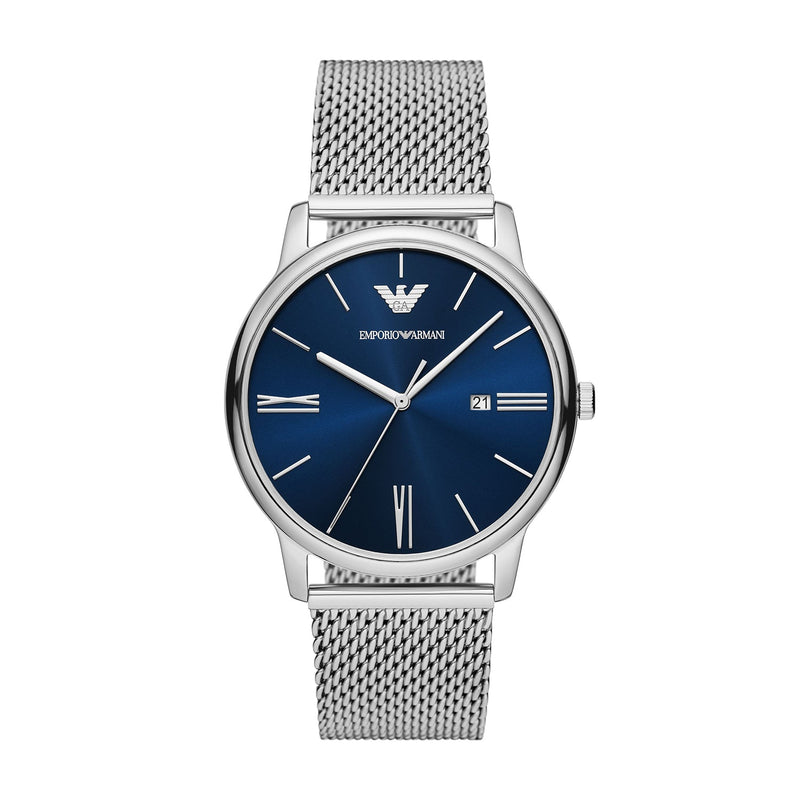 Emporio Armani Three-Hand Date Stainless Steel Mesh Watch