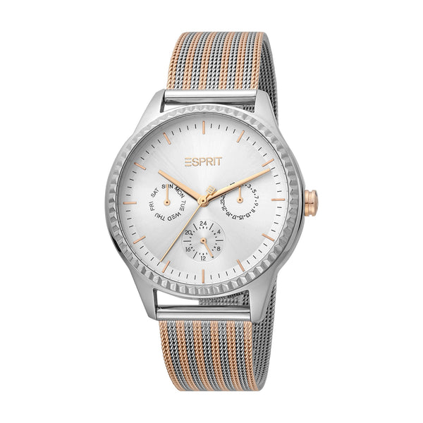 Esprit Women's Multi Function Fashion Quartz Analog Two Tone Silver and Rose Gold Watch