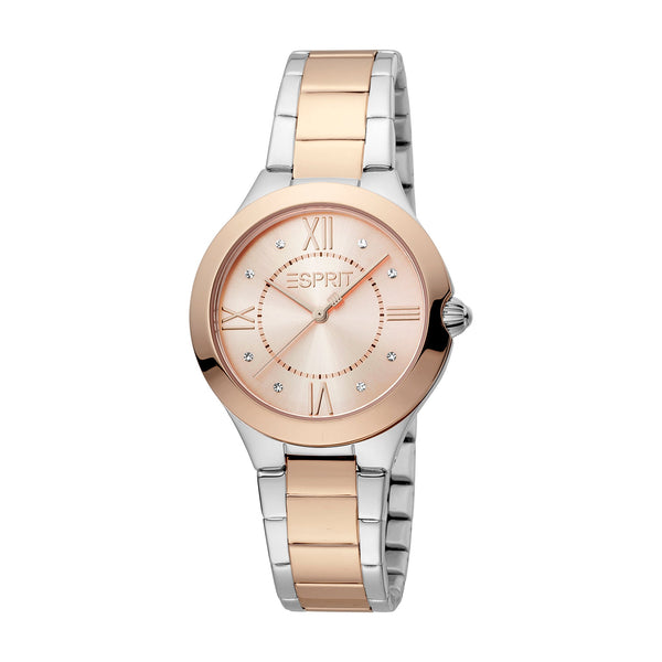 Esprit Women's 2 Hands Fashion Quartz Analog Two Tone Silver and Rose Gold Watch