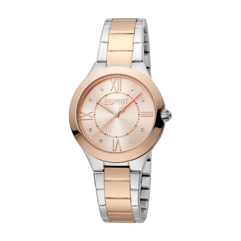 Esprit Women's 2 Hands Fashion Quartz Analog Two Tone Silver and Rose Gold Watch