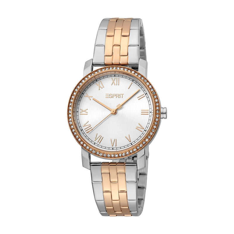 Esprit Women's 2 Hands Fashion Quartz Analog Two Tone Silver and Rose Gold Watch