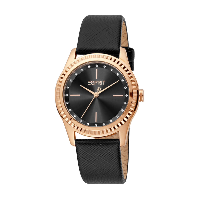 Esprit Women's Yara Fashion Quartz Black Leather Strap