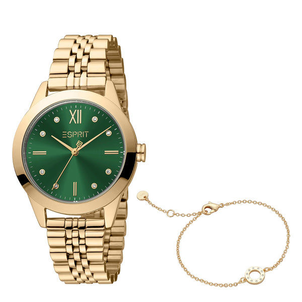 Esprit Women's Dark Green Dial Willow Fashion Quartz Gold Strap Watch With Bracelet