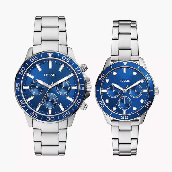 Fossil Bannon Men's Silver Stainless Steel Couple Set Watches - BQ2828SET