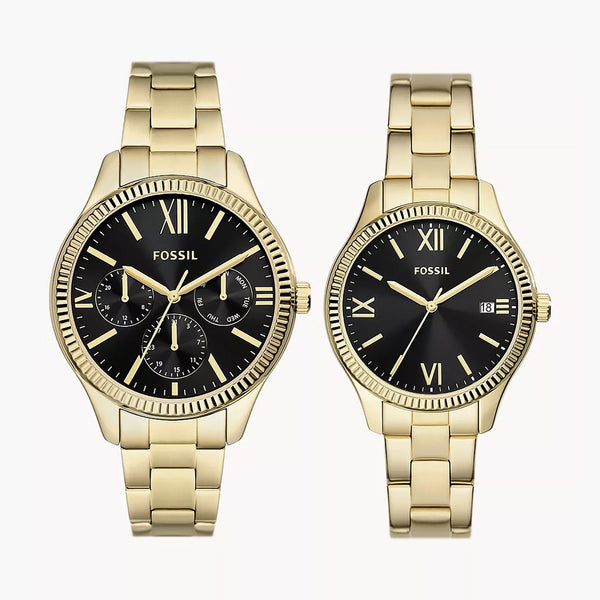 Fossil Rye Men's Gold Stainless Steel Couple Set Watches