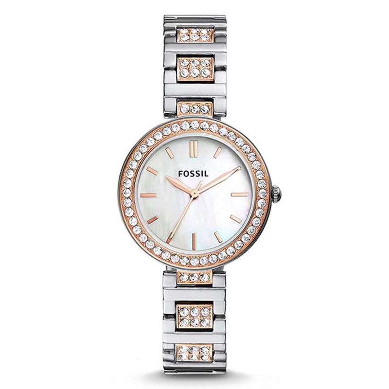 Fossil Mother of Pearl Analog Women's Watch Gold Plated Metal Bracelet - BQ3337