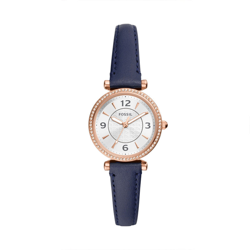 Fossil Carlie Women's Three-Hand Navy Leather Watch - ES5295