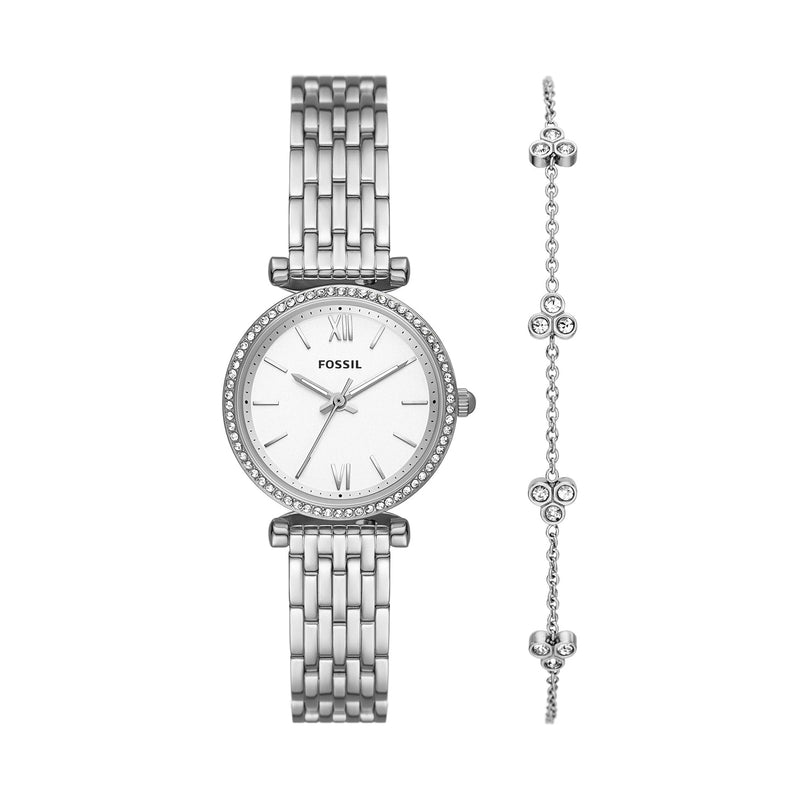 Fossil Carlie Three-Hand Stainless Steel Watch And Bracelet Box Set