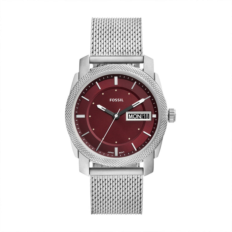 Fossil Machine Men's Three-Hand Day-Date Stainless Steel Mesh Watch - FS6014