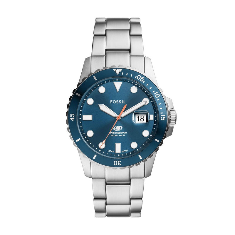 Fossil Blue Silver Stainless Steel Men's Watch