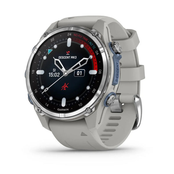 Garmin Descent Mk3 43 Mm Stainless Steel With Fog Grey Silicone Band Full Color Display Watch