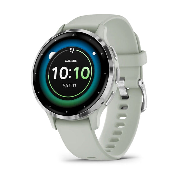 Garmin Venu 3S Silver Stainless Steel Bezel With Sage Gray Case And Silicone Band Full Color Display Watch